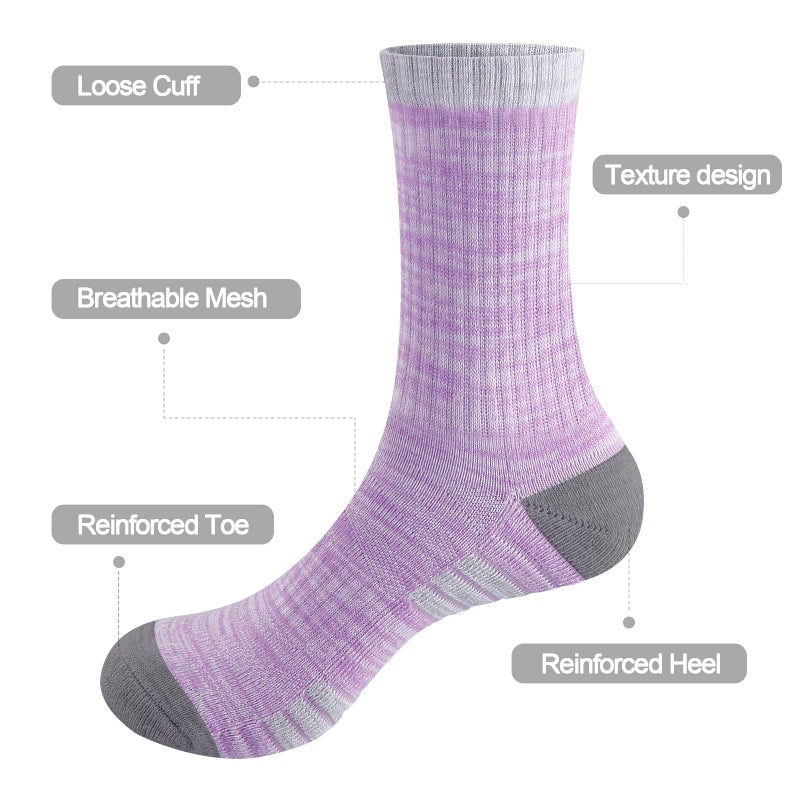 YUEDGE Womens Socks Moisture Wicking Cotton Cushioned Crew Socks For Women Size 6-9, Performance Gym Tennis Training Hiking Athletic Socks, Multicolor, 5 Pairs - Image 5